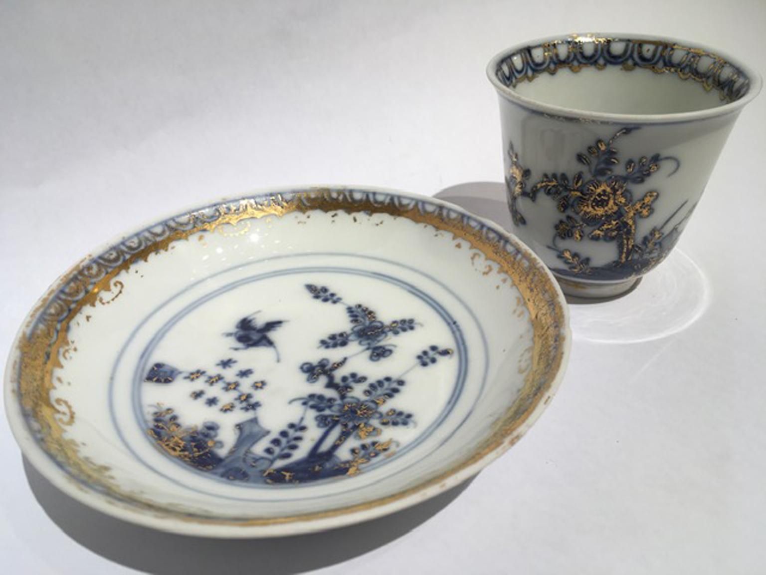 Meissen Mid 18th Century Porcelain Cup With Dish White Blue And Gold photo vinterior
