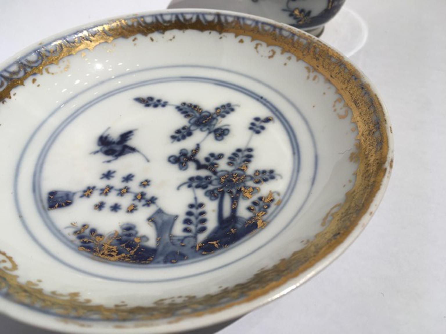 Meissen Mid 18th Century Porcelain Cup With Dish White Blue And Gold photo vintage