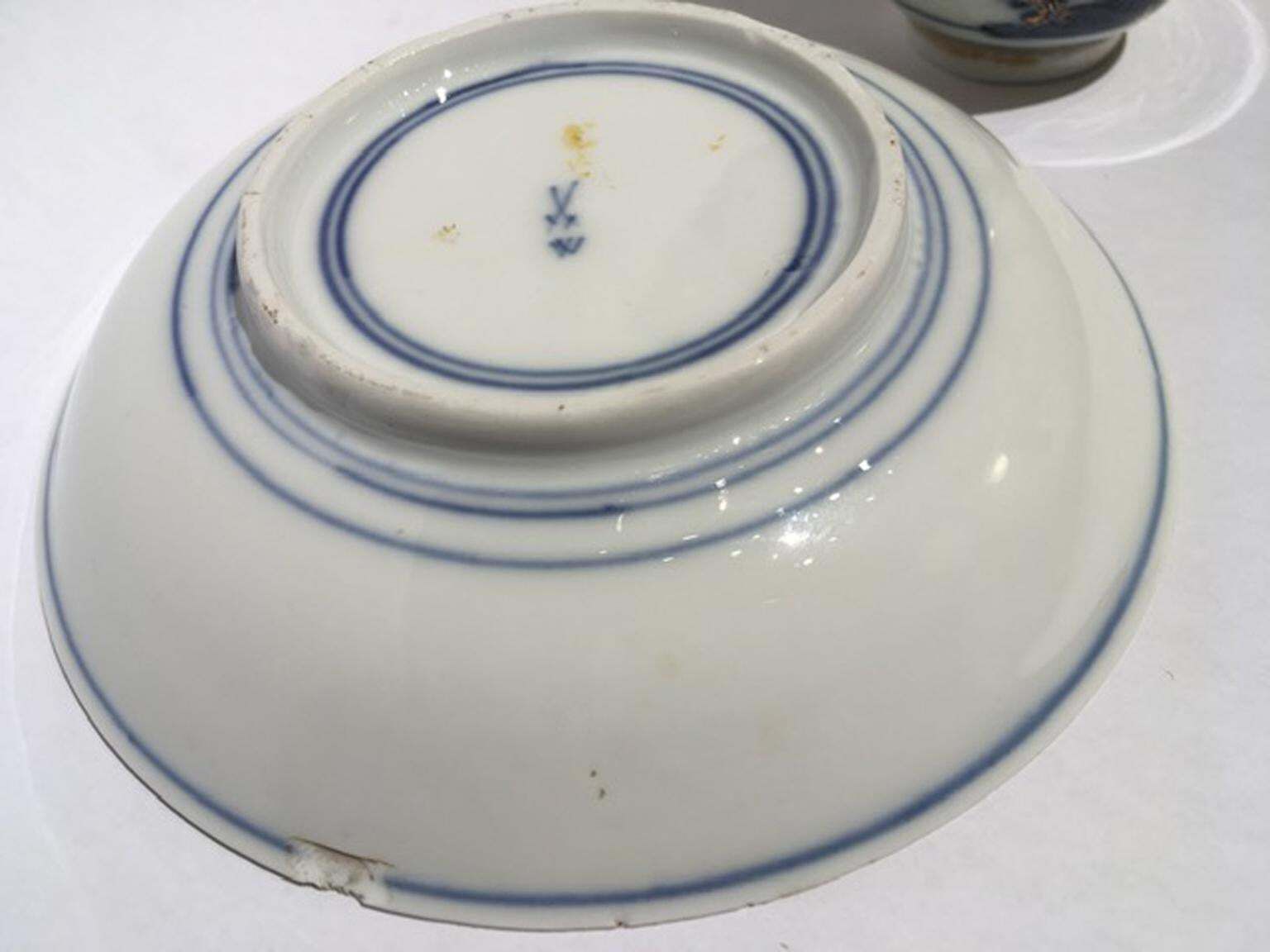 photo for sale Meissen Mid 18th Century Porcelain Cup With Dish White Blue And Gold