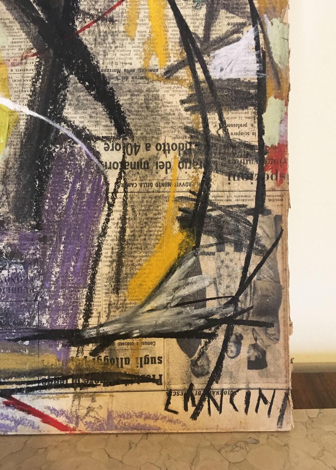 Art 1962 Italy Abstract Pastel Painting And Paper Collage By Ermete Lancini photo