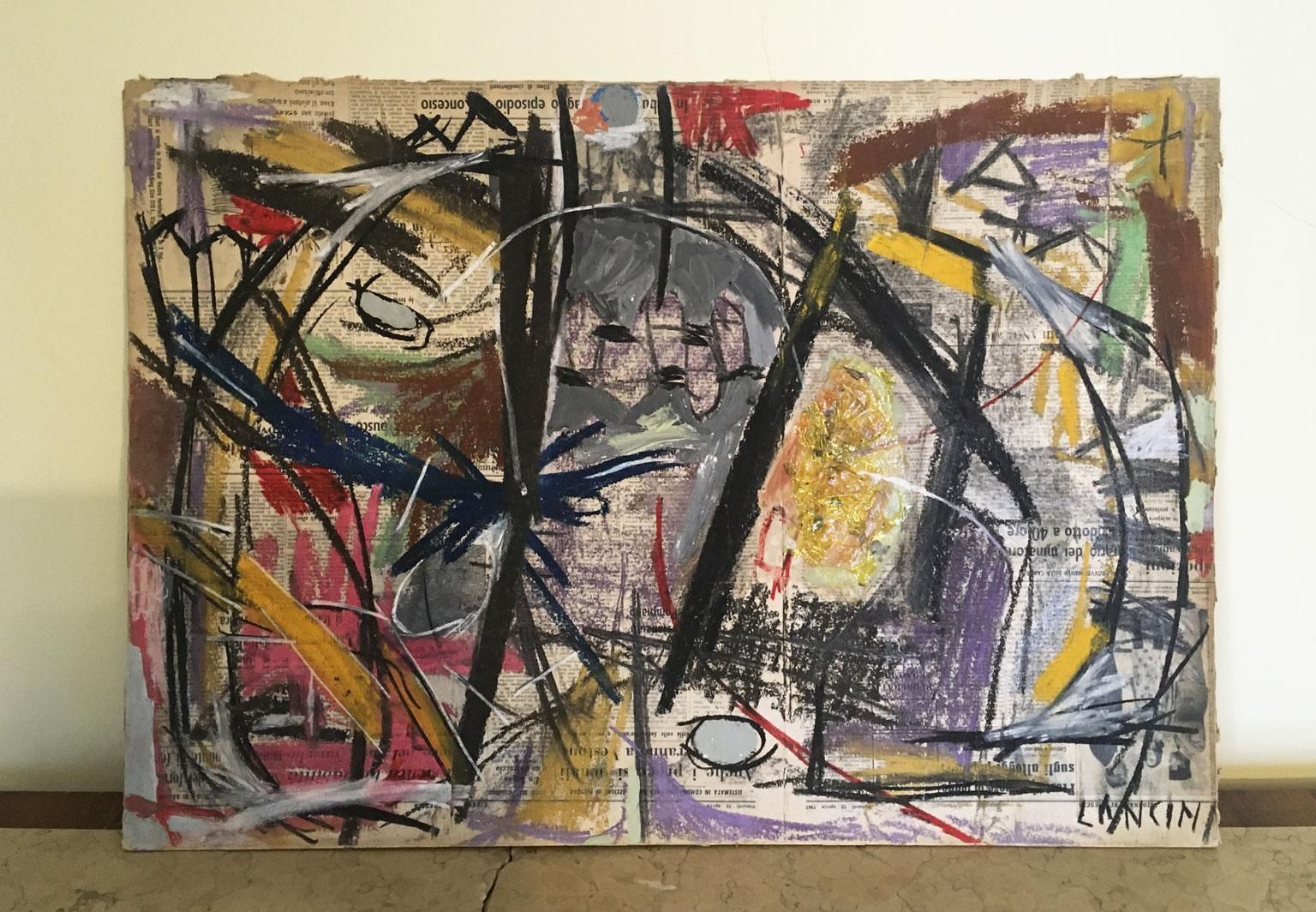 1530.0 1962 Italy Abstract Pastel Painting And Paper Collage By Ermete Lancini photo