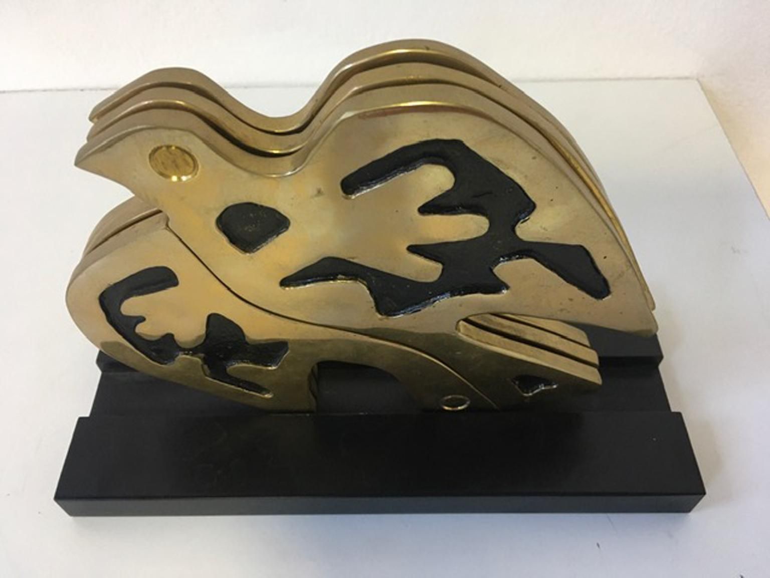 photo for sale 1980 Italy Post Modern Abstract Kinetic Bronze Sculpture The Dove Colomba