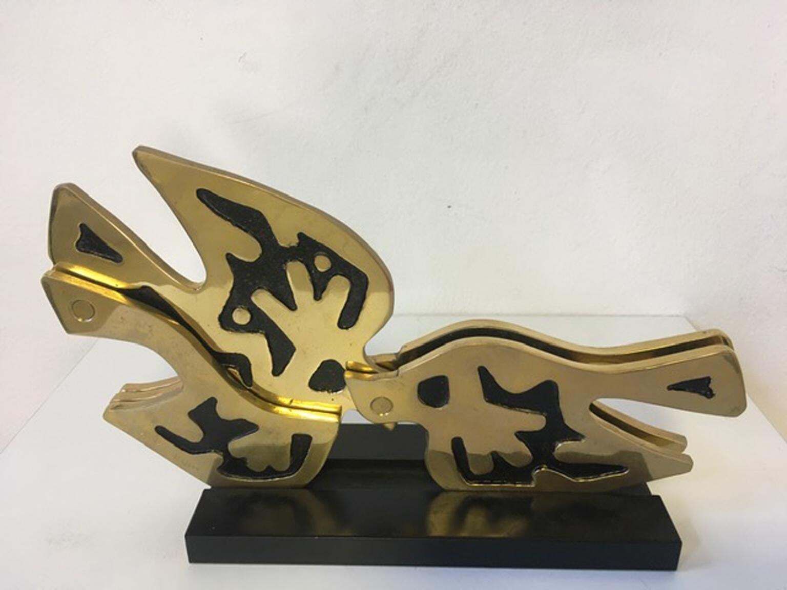 Art 1980 Italy Post Modern Abstract Kinetic Bronze Sculpture The Dove Colomba photo