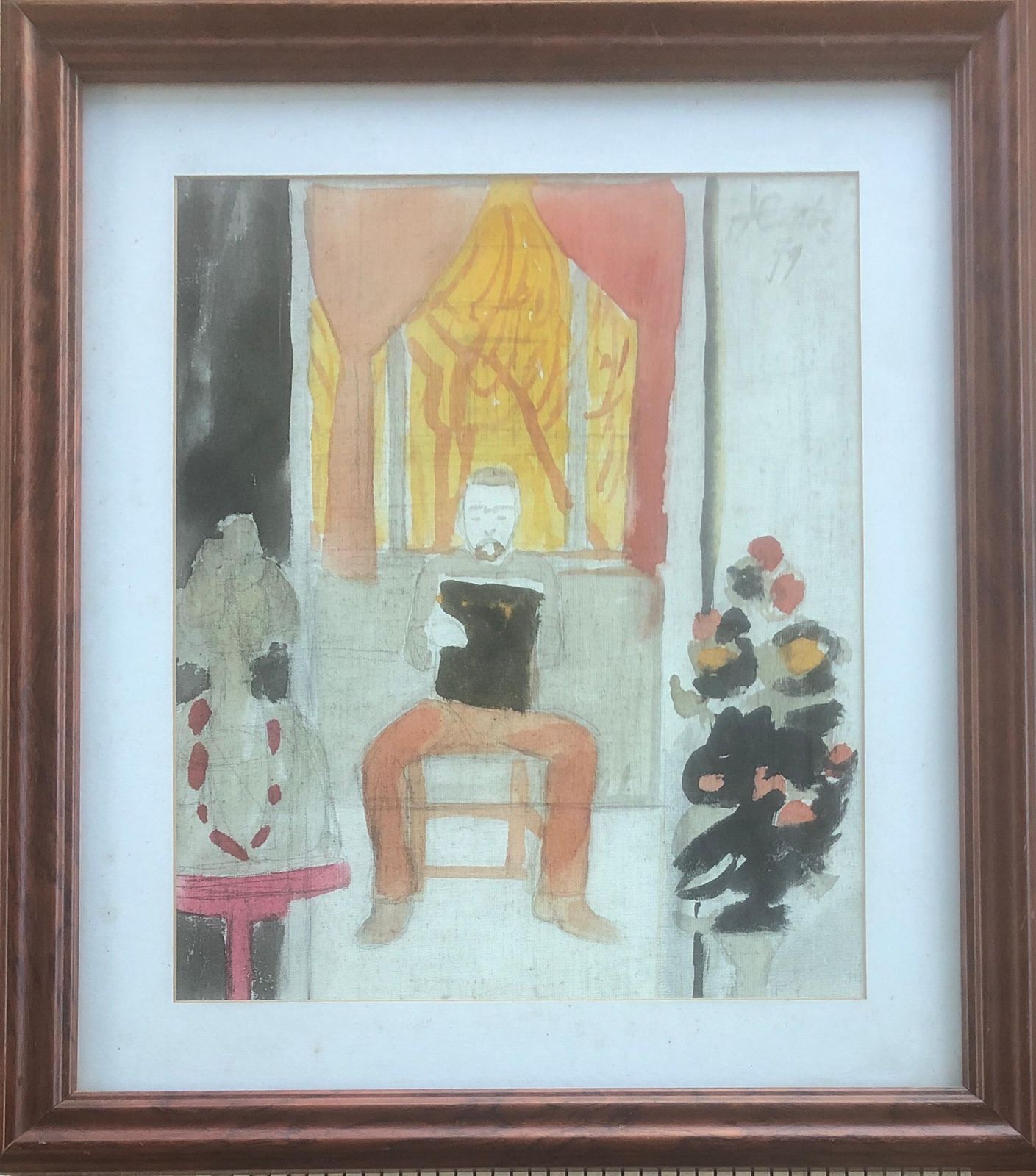 Jordi Curos Self Portrait Mixed Media Painting 1979 photo furniture