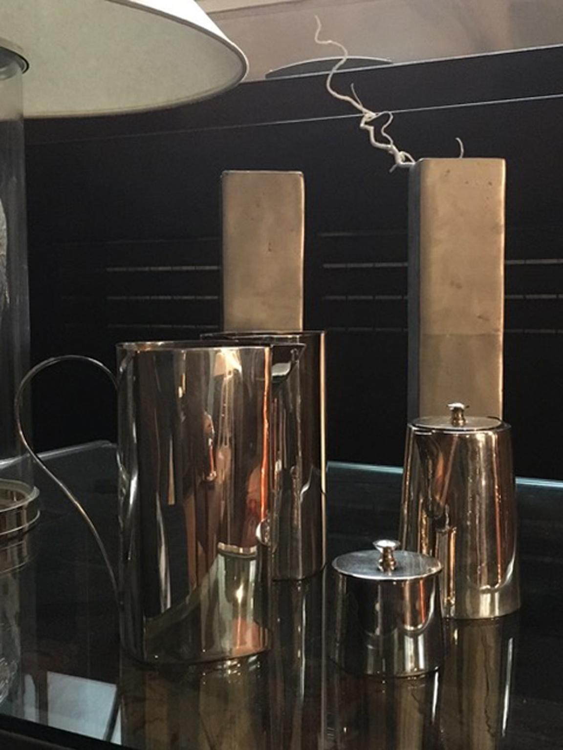 Set Of Four Pieces Pair Silver Plate Water Carafes Coffee Pot And Sugar Bowl photo Home Decor