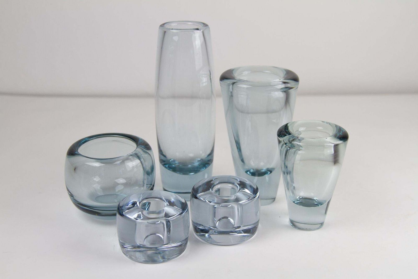 Vintage Danish Holmegaard Aqua Vases By Per Lütken, 1960s, Set Of 6 photo for sale