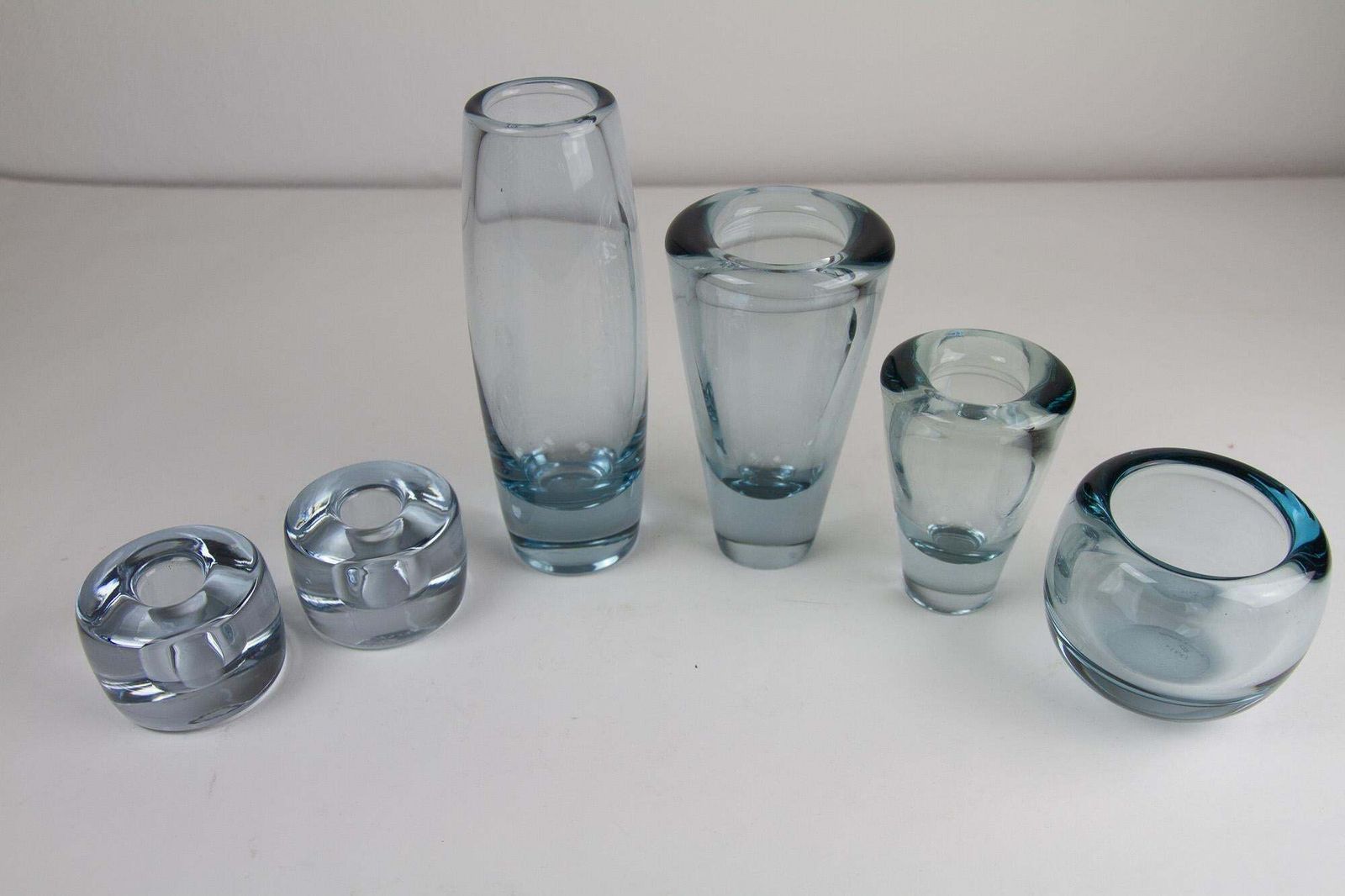 photo vintage Vintage Danish Holmegaard Aqua Vases By Per Lütken, 1960s, Set Of 6