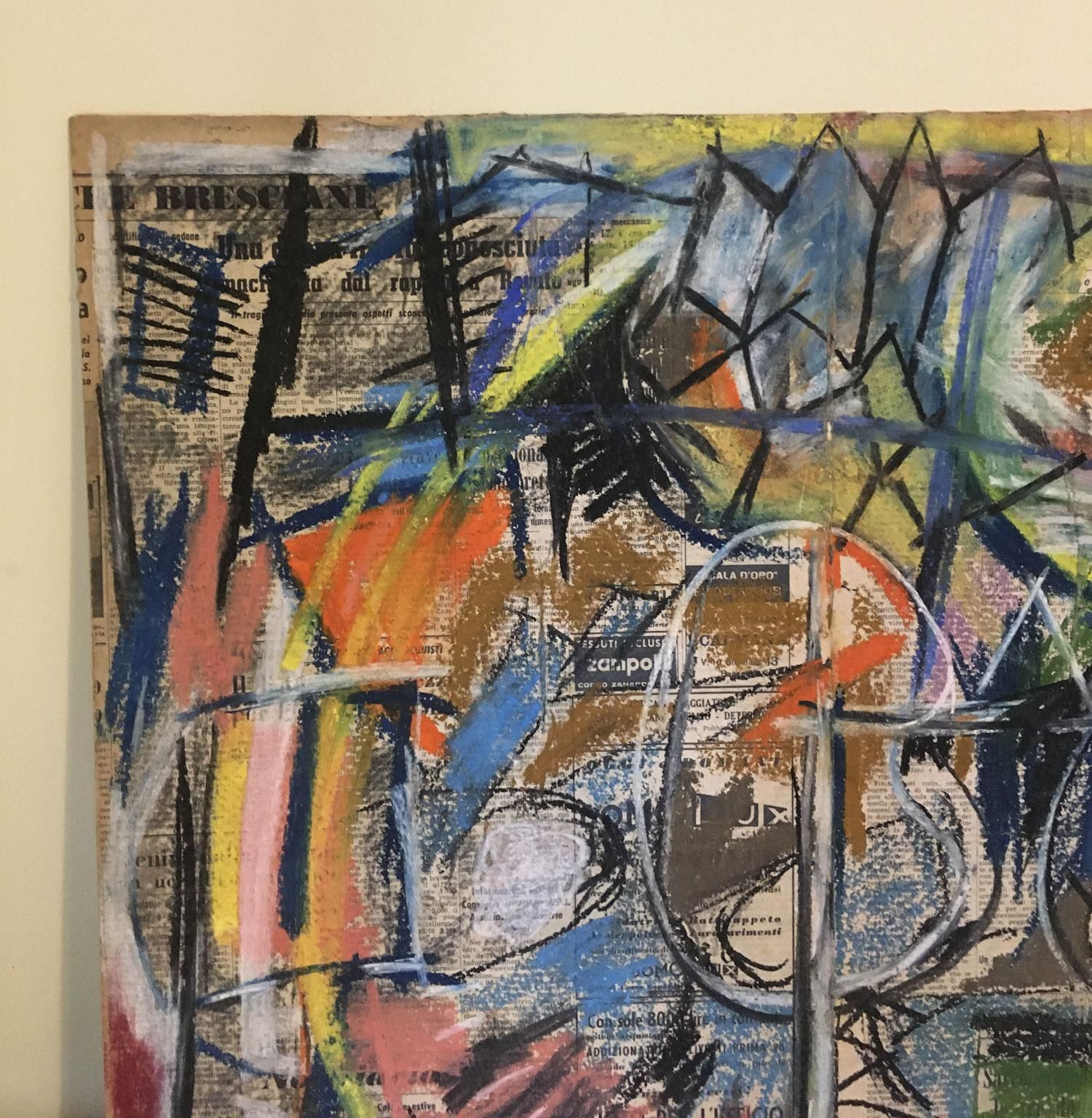 1962 Italy Abstract Painting And Paper Collage By Ermete Lancini photo Art
