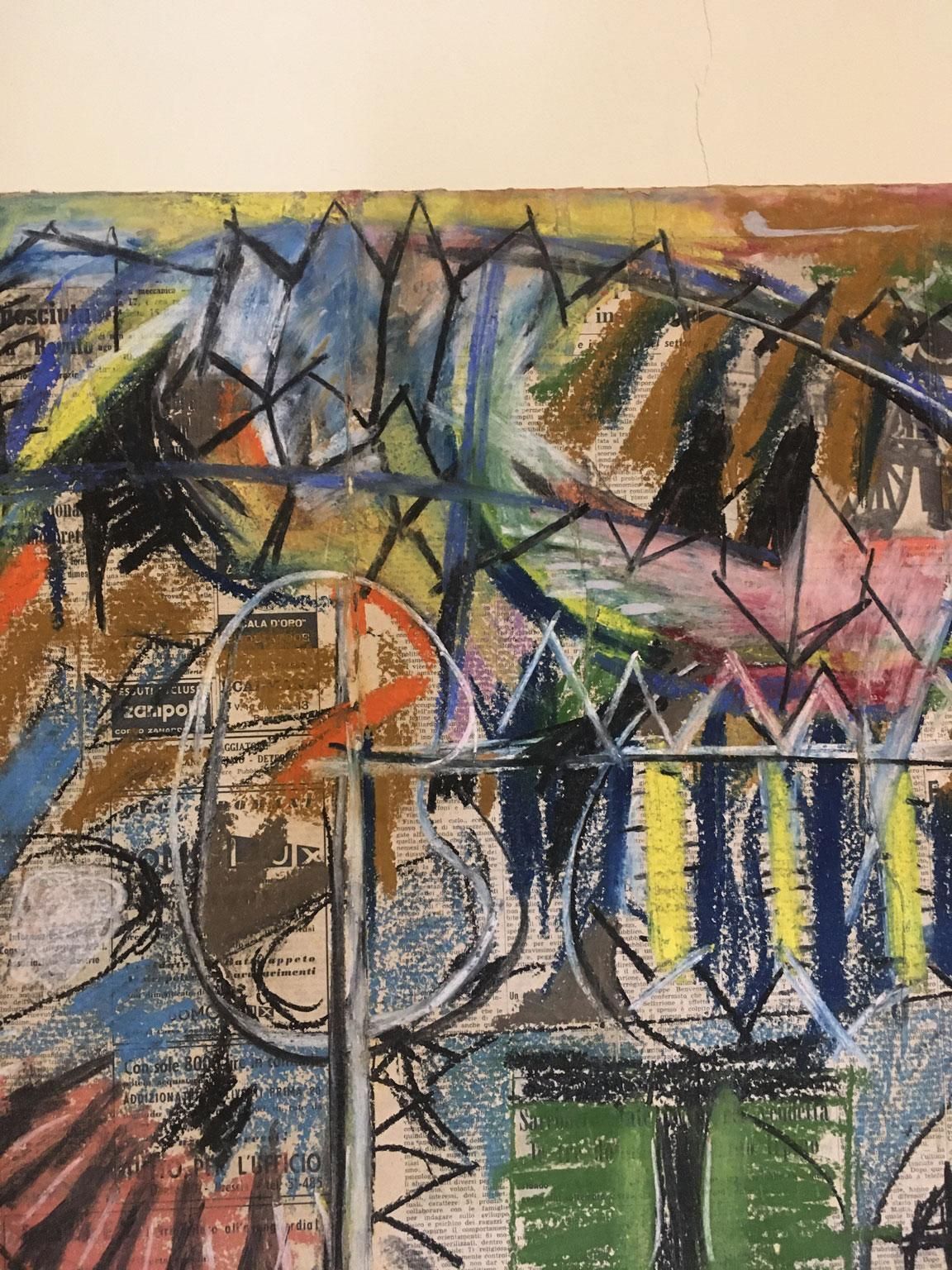 1962 Italy Abstract Painting And Paper Collage By Ermete Lancini photo vintage