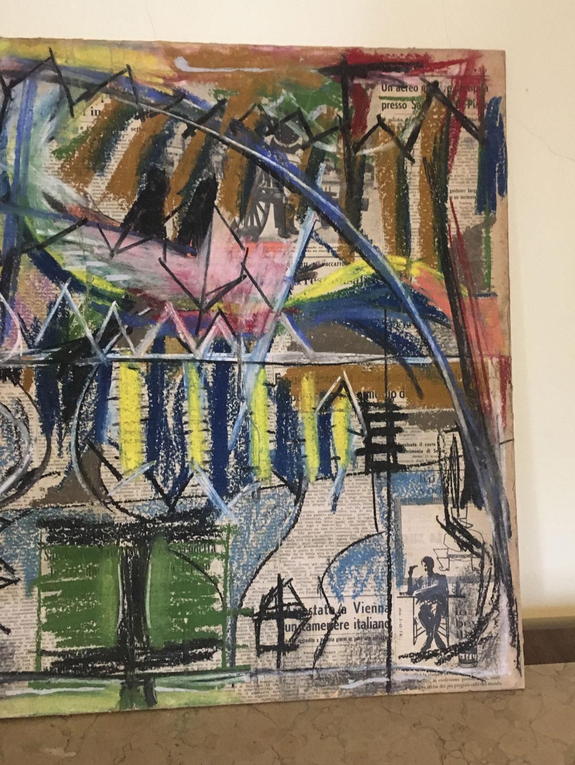 photo for sale 1962 Italy Abstract Painting And Paper Collage By Ermete Lancini
