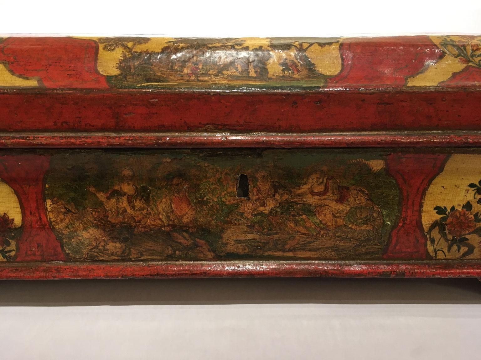 1750 Venezia Italy Lacquered Red And Yellow Wooden Box Jewelry Case photo for sale