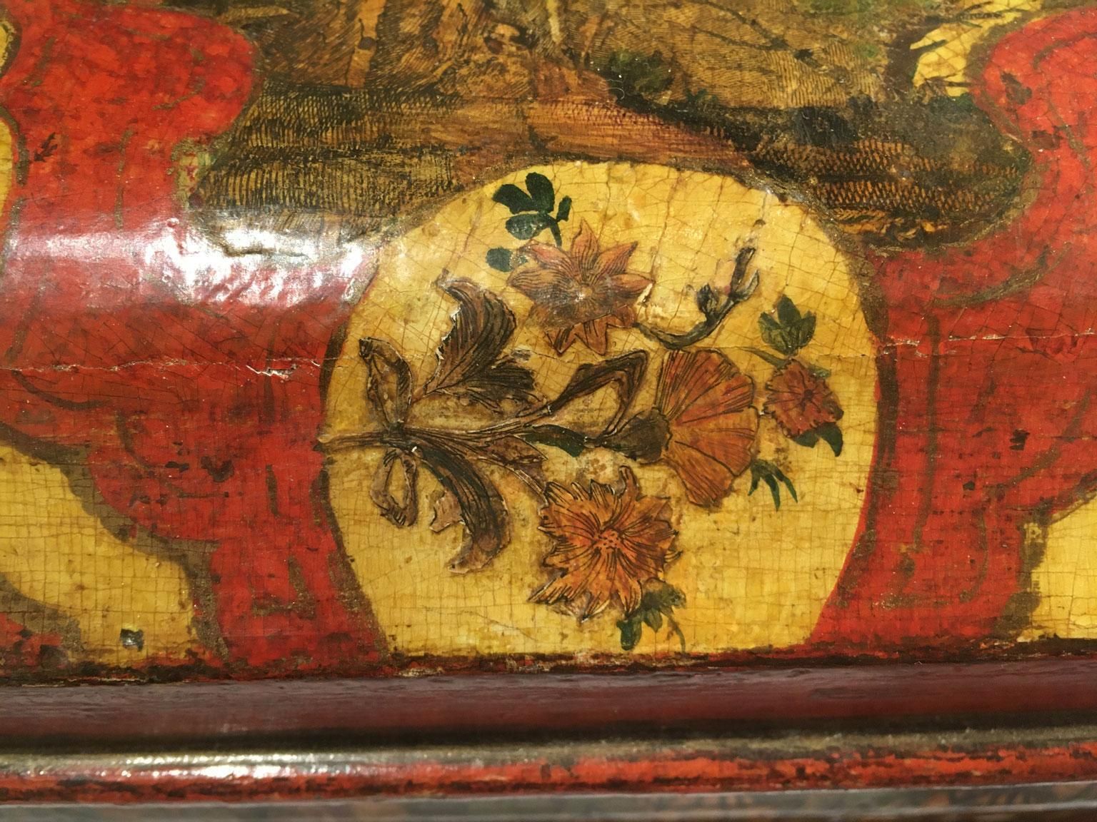 Home Decor 1750 Venezia Italy Lacquered Red And Yellow Wooden Box Jewelry Case photo