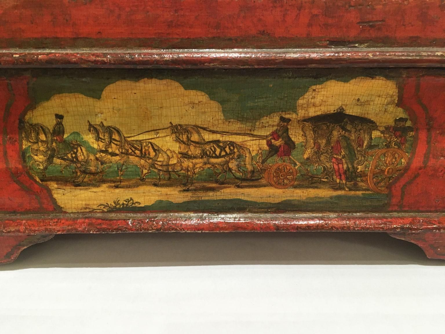 photo vinterior 1750 Venezia Italy Lacquered Red And Yellow Wooden Box Jewelry Case