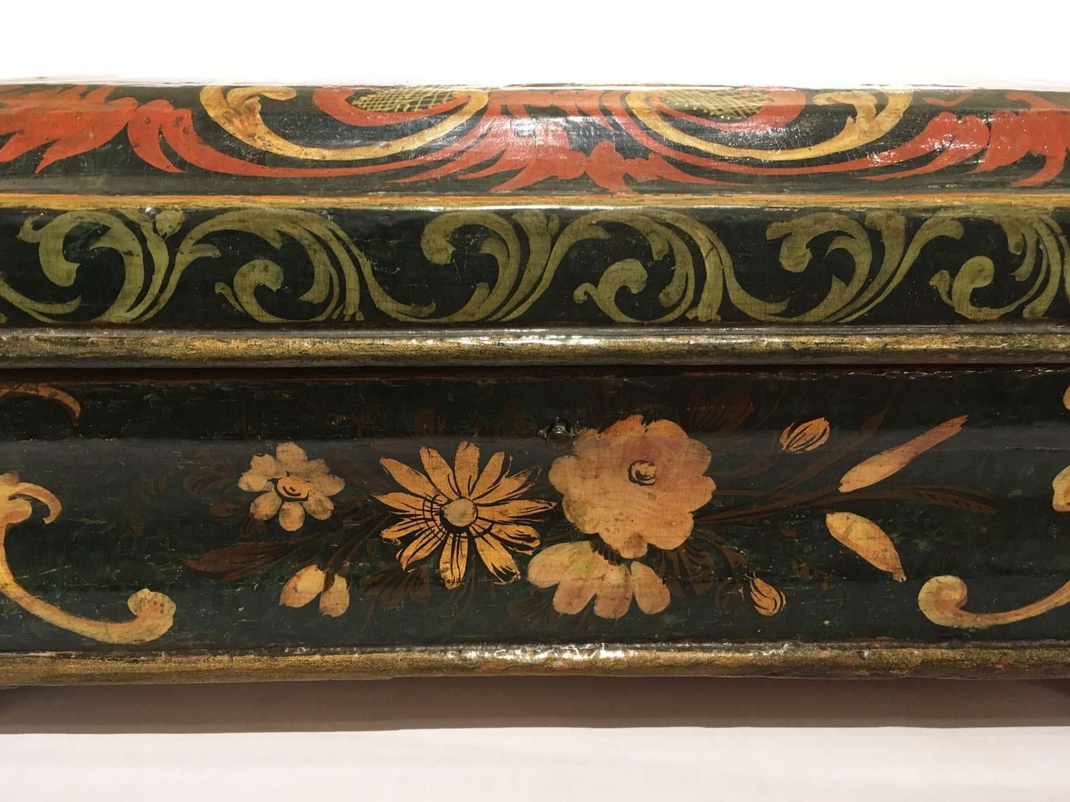 1750 Venezia Italy Lacquered Dark Blue Wooden Box With Golden Decoration photo vinterior