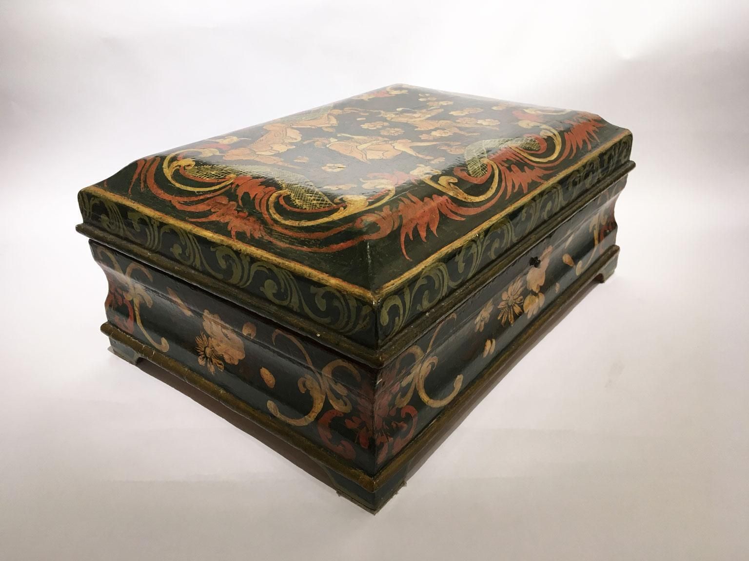 Home Decor 1750 Venezia Italy Lacquered Dark Blue Wooden Box With Golden Decoration photo