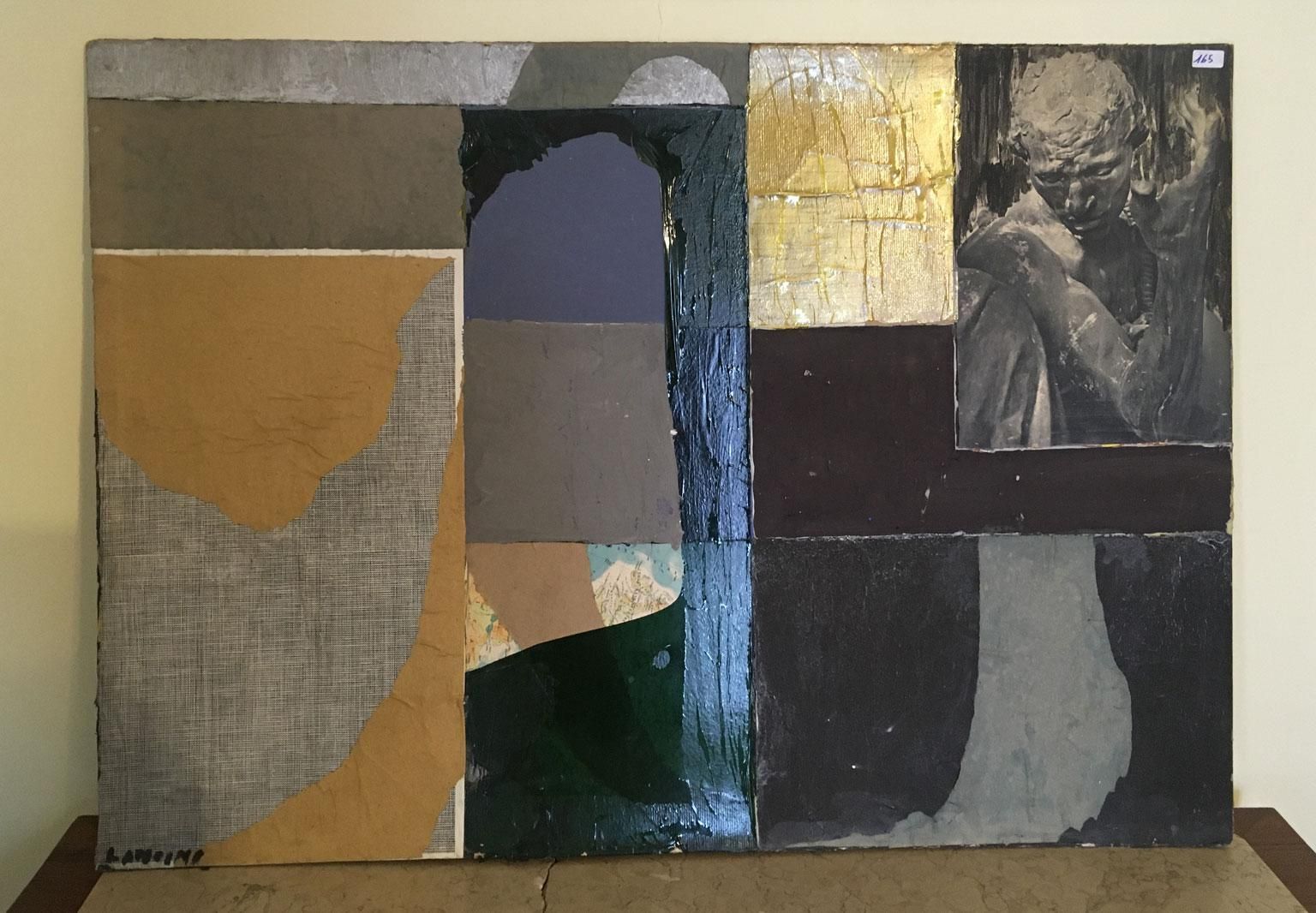 1960 Italy Abstract Painting And Paper Collage By Ermete Lancini photo furniture