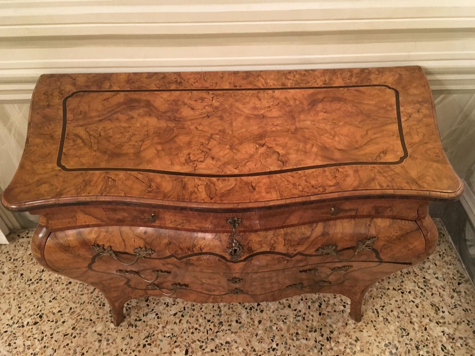 18th C. Italian Lombard Cabinetmakers Baroque Inlaid Walnut Chest Of Drawers photo for sale