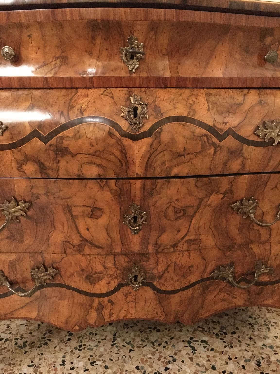 18th C. Italian Lombard Cabinetmakers Baroque Inlaid Walnut Chest Of Drawers photo vintage