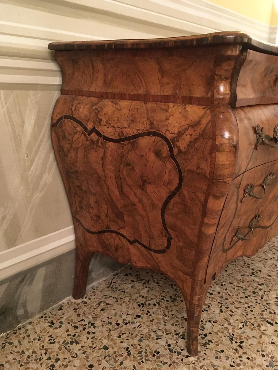 photo for sale 18th C. Italian Lombard Cabinetmakers Baroque Inlaid Walnut Chest Of Drawers