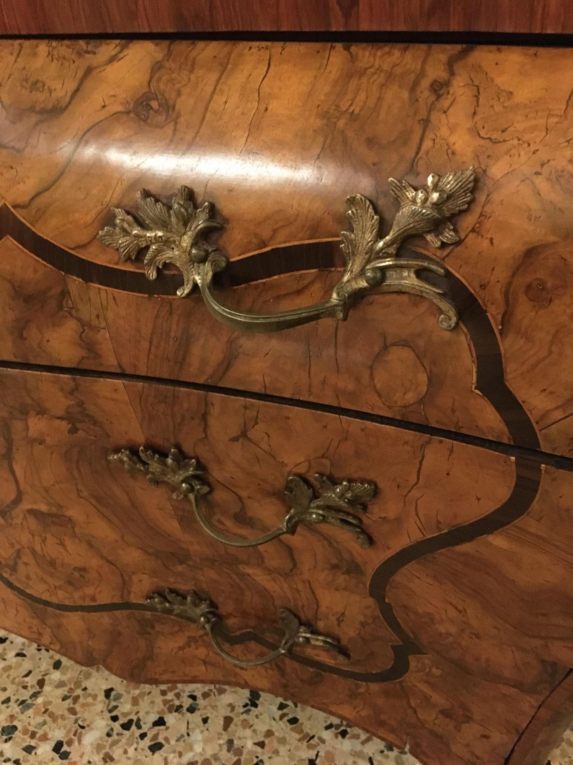 50992.0 18th C. Italian Lombard Cabinetmakers Baroque Inlaid Walnut Chest Of Drawers photo