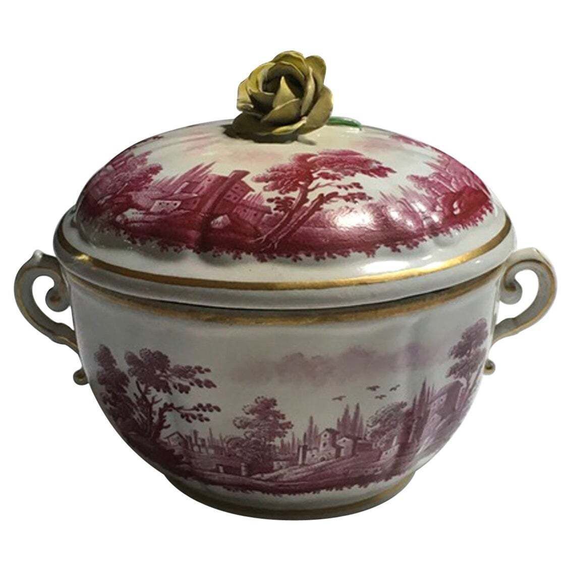Italy Richard Ginori Mid 18th Century Pink Porcelain Covered Cup With Landscapes