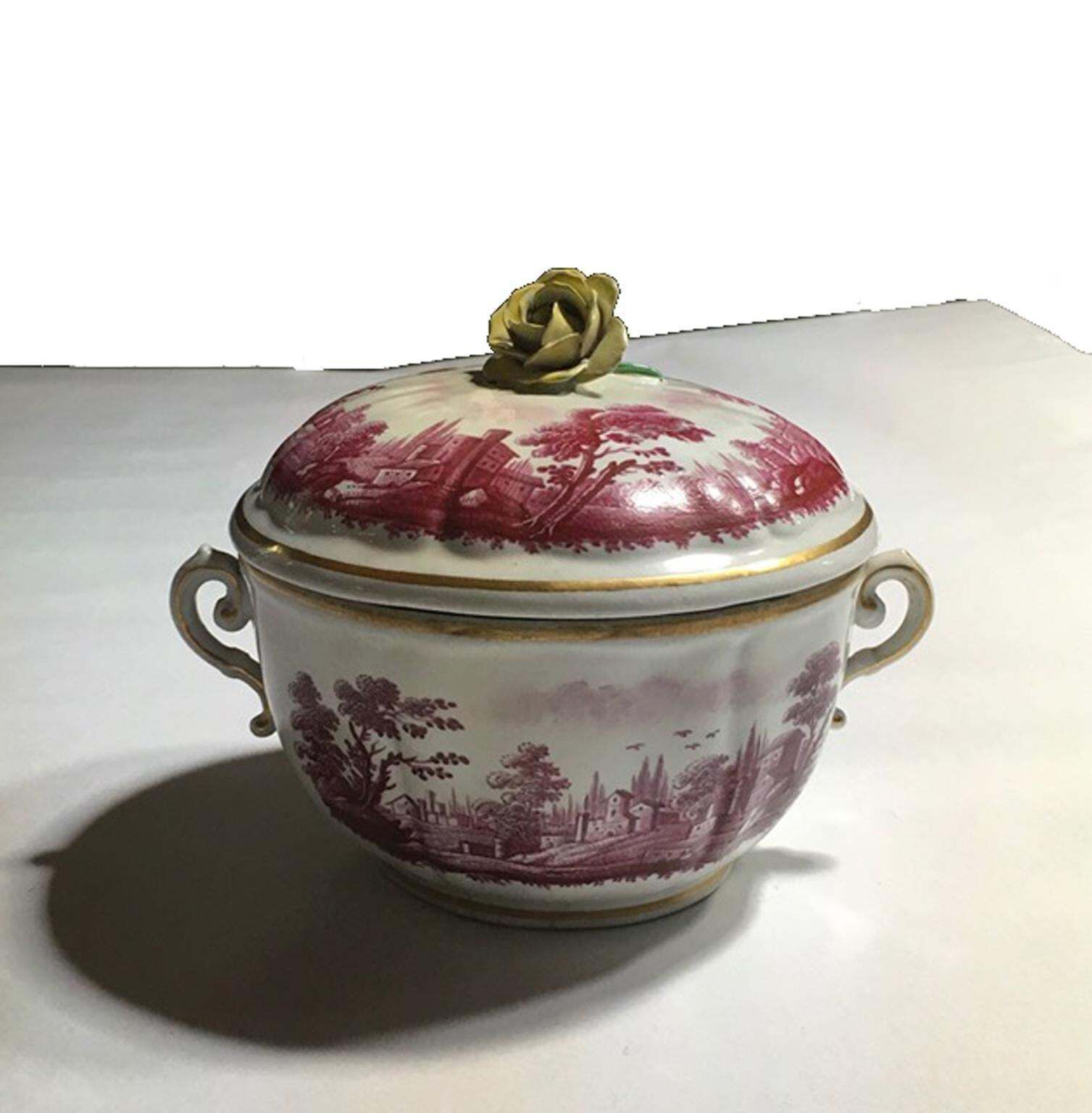 Italy Richard Ginori Mid 18th Century Pink Porcelain Covered Cup With Landscapes photo furniture