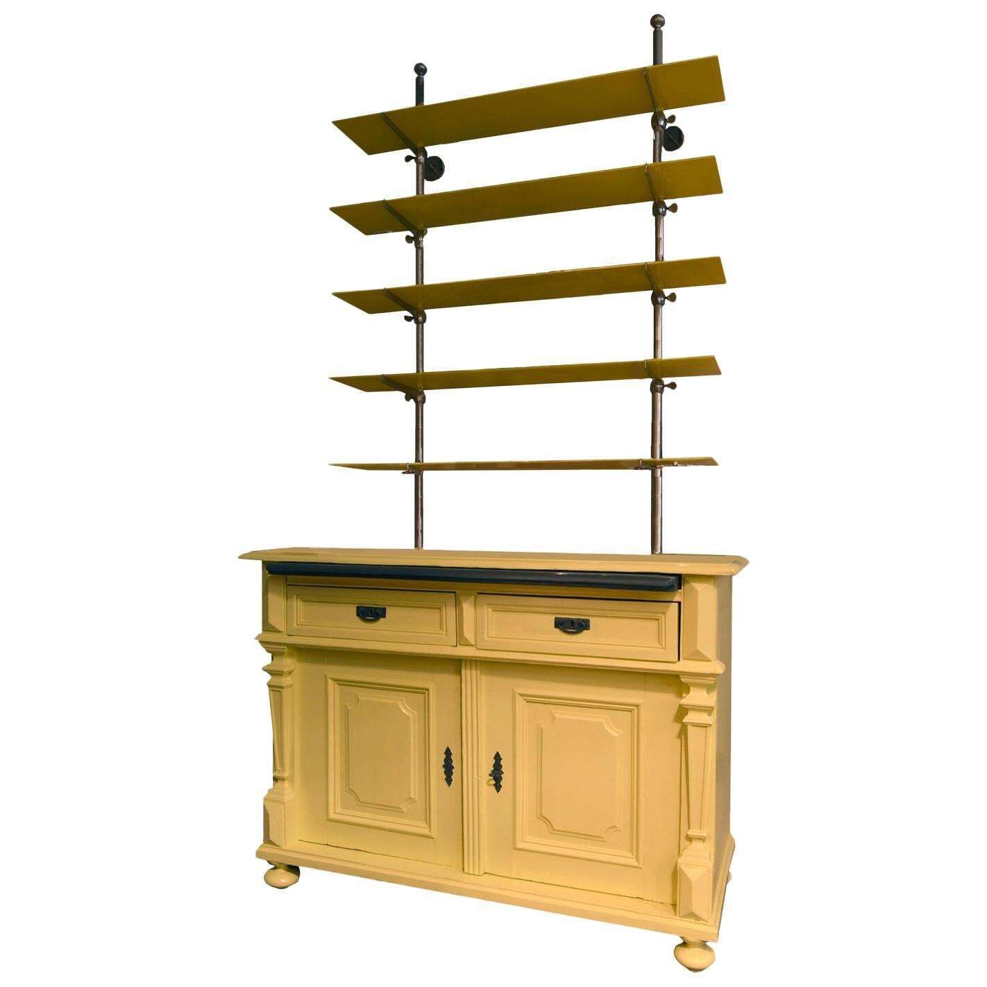 Italy Mid 19th Century Yellow Wood Buffet With Yellow Glass Shelves