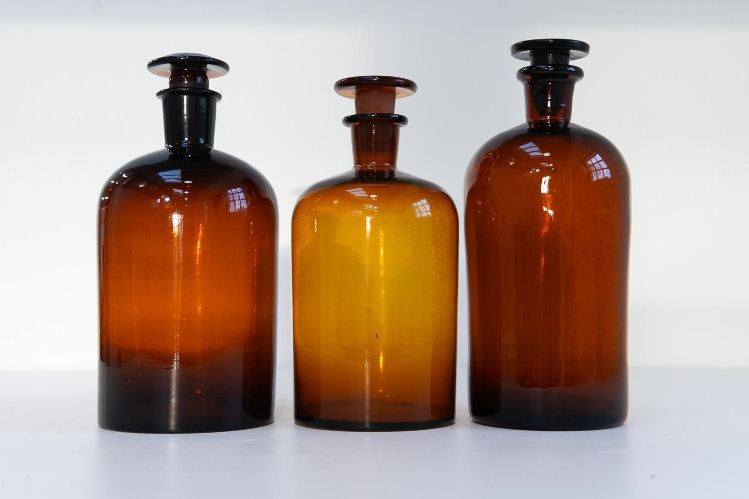 Large Antique Danish Pharmacy Glass Bottles, 1900s. Set Of 3. photo furniture