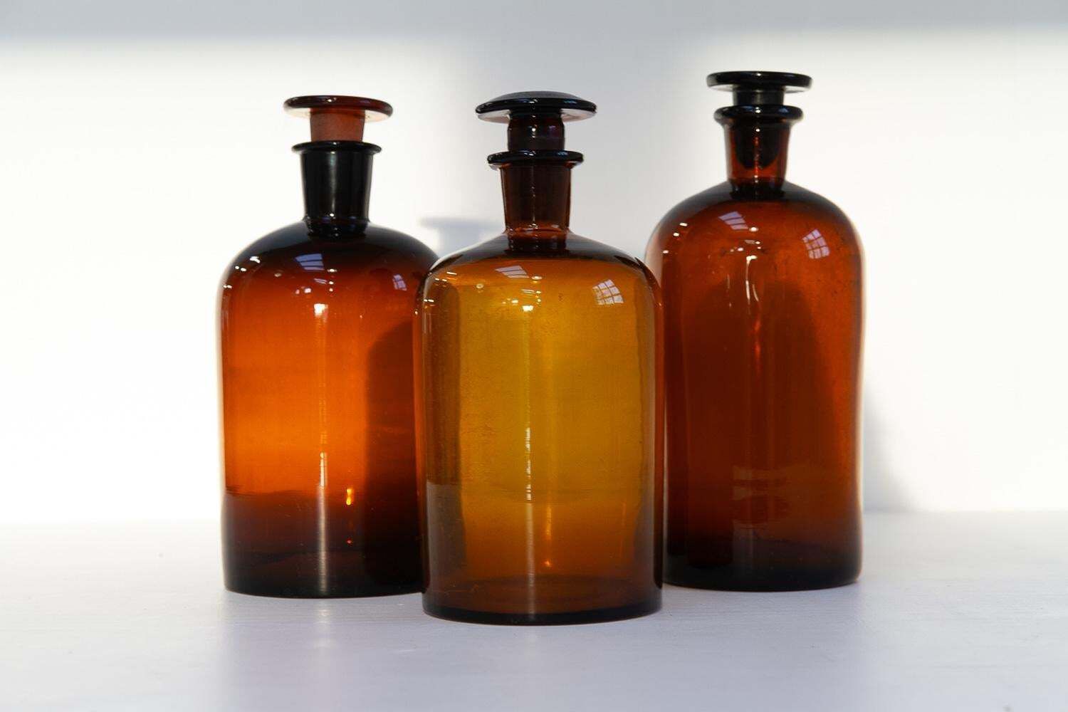 Large Antique Danish Pharmacy Glass Bottles, 1900s. Set Of 3. photo Home Decor