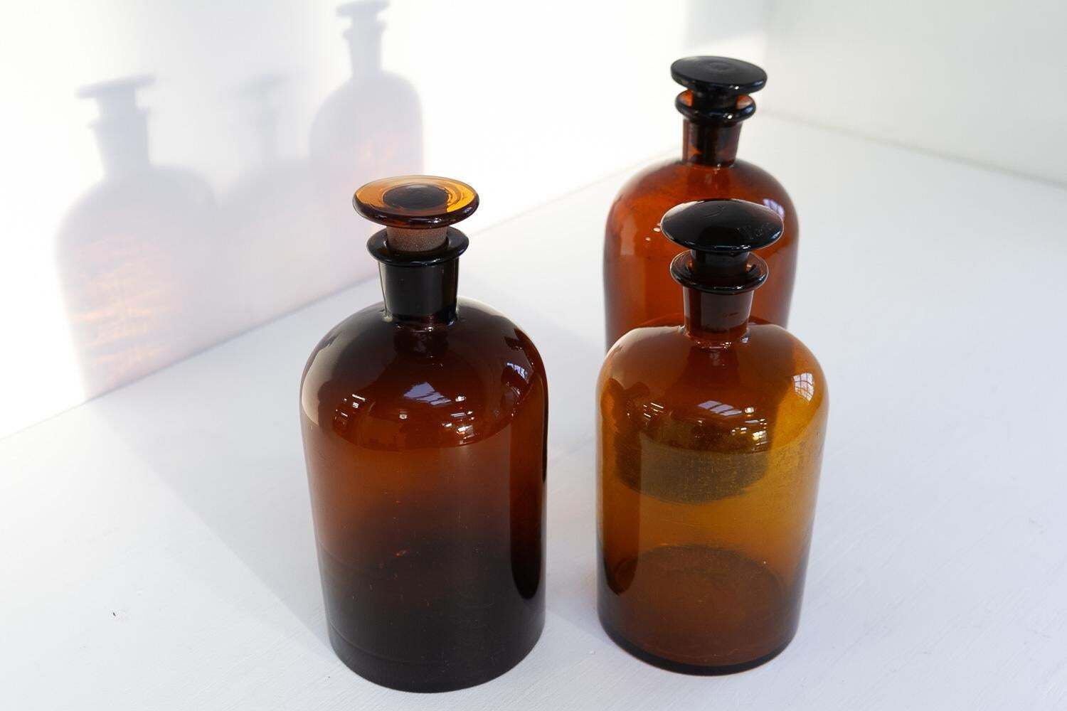 Large Antique Danish Pharmacy Glass Bottles, 1900s. Set Of 3. photo buy