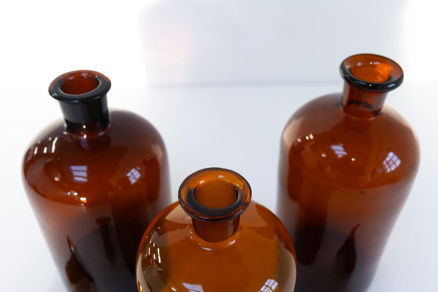 photo furniture Large Antique Danish Pharmacy Glass Bottles, 1900s. Set Of 3.