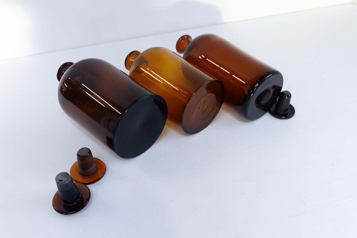 Home Decor Large Antique Danish Pharmacy Glass Bottles, 1900s. Set Of 3. photo