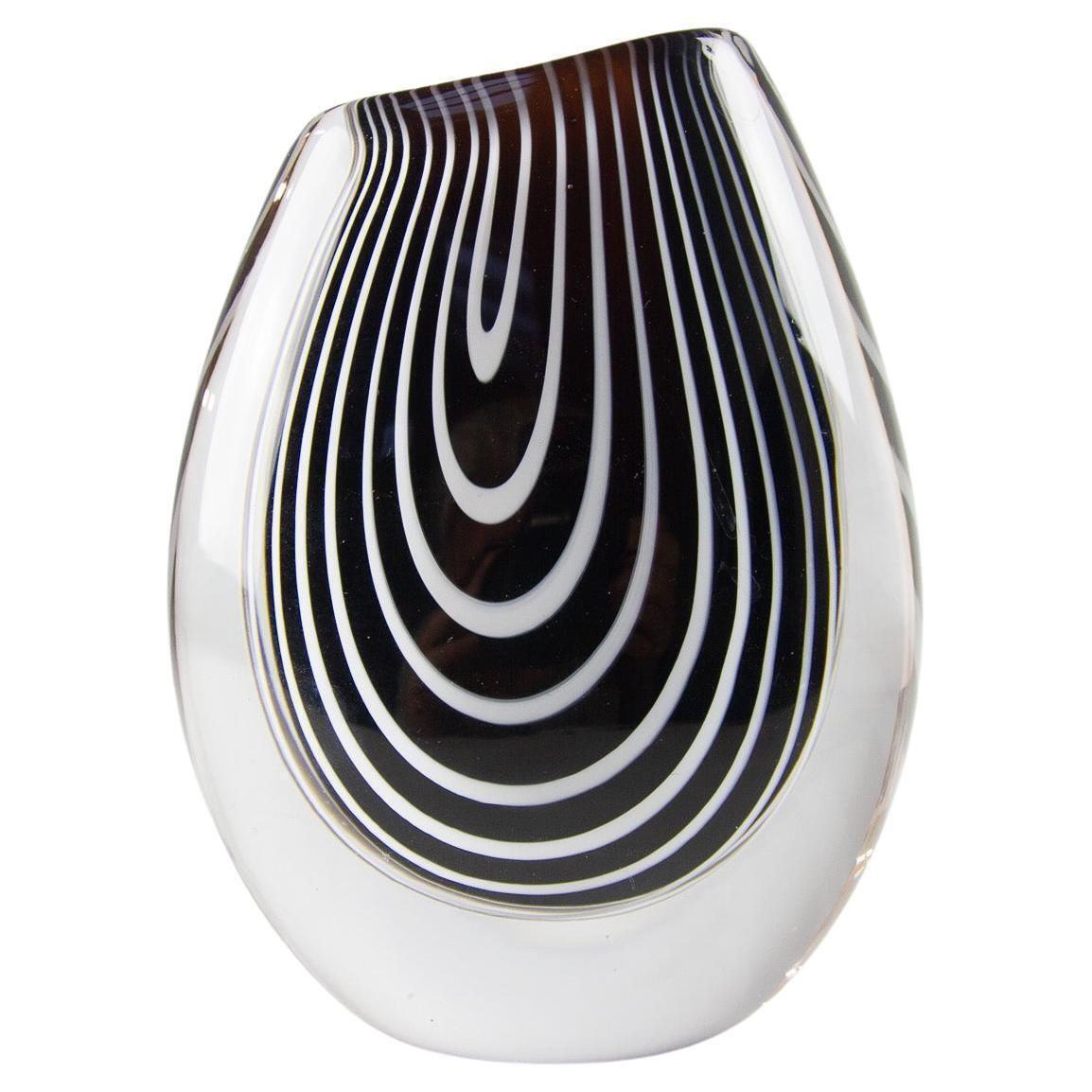 Kosta "Zebra" Glass Vase By Vicke Lindstrand, 1950s.