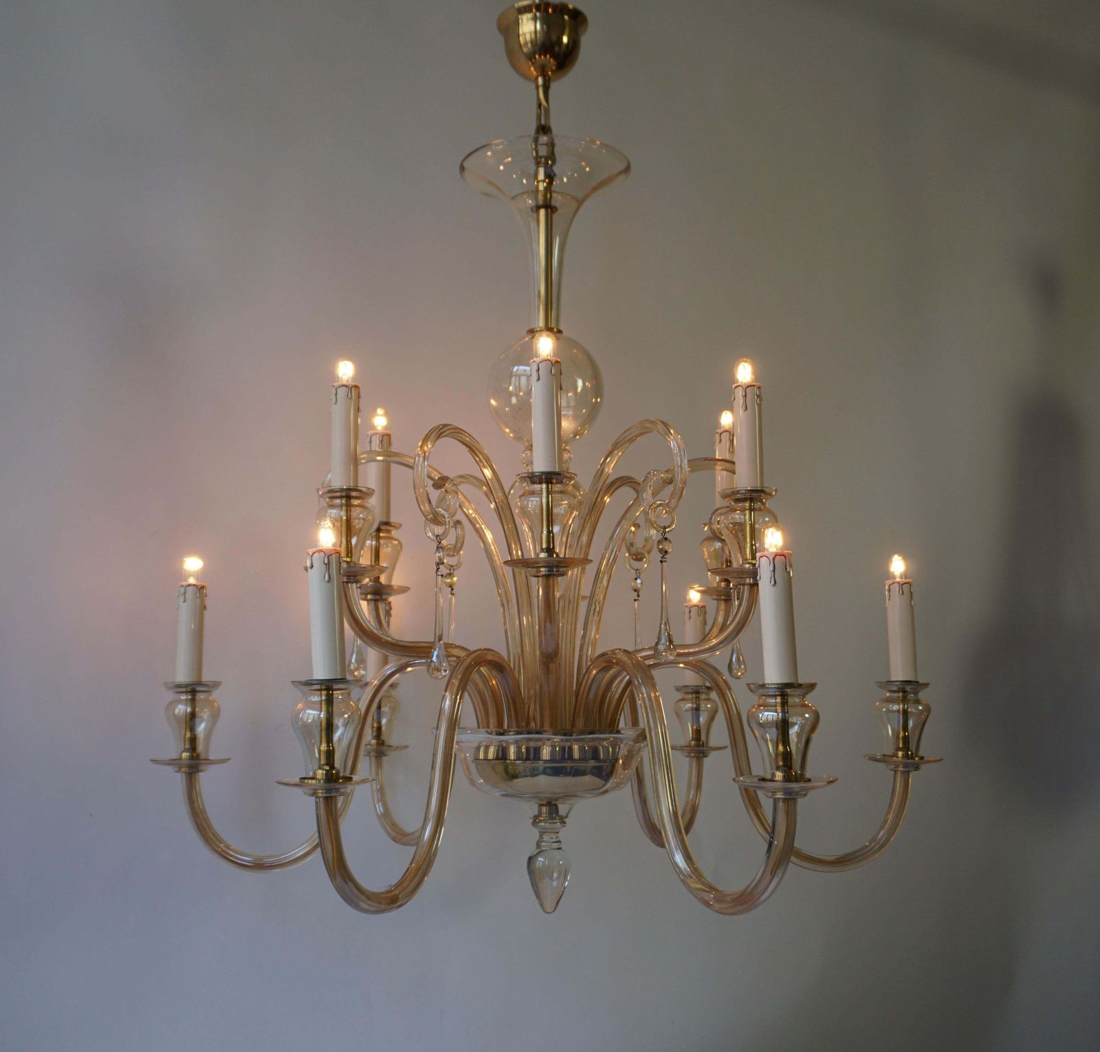 Lighting Italian Midcentury Style Hand Blown Murano Venetian Glass Chandelier photo