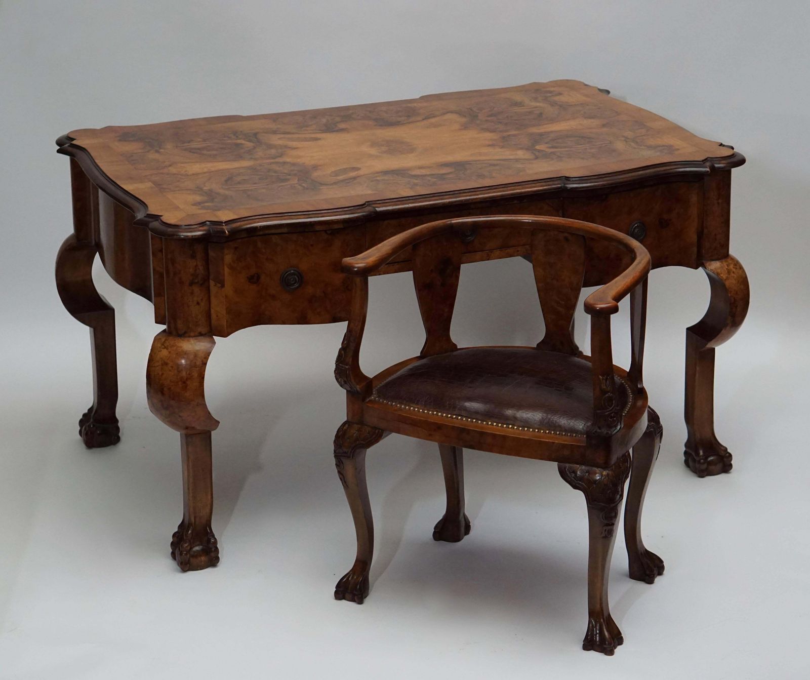 19th Century Burl Walnut Partner's Desk With Armchair photo 10623.0