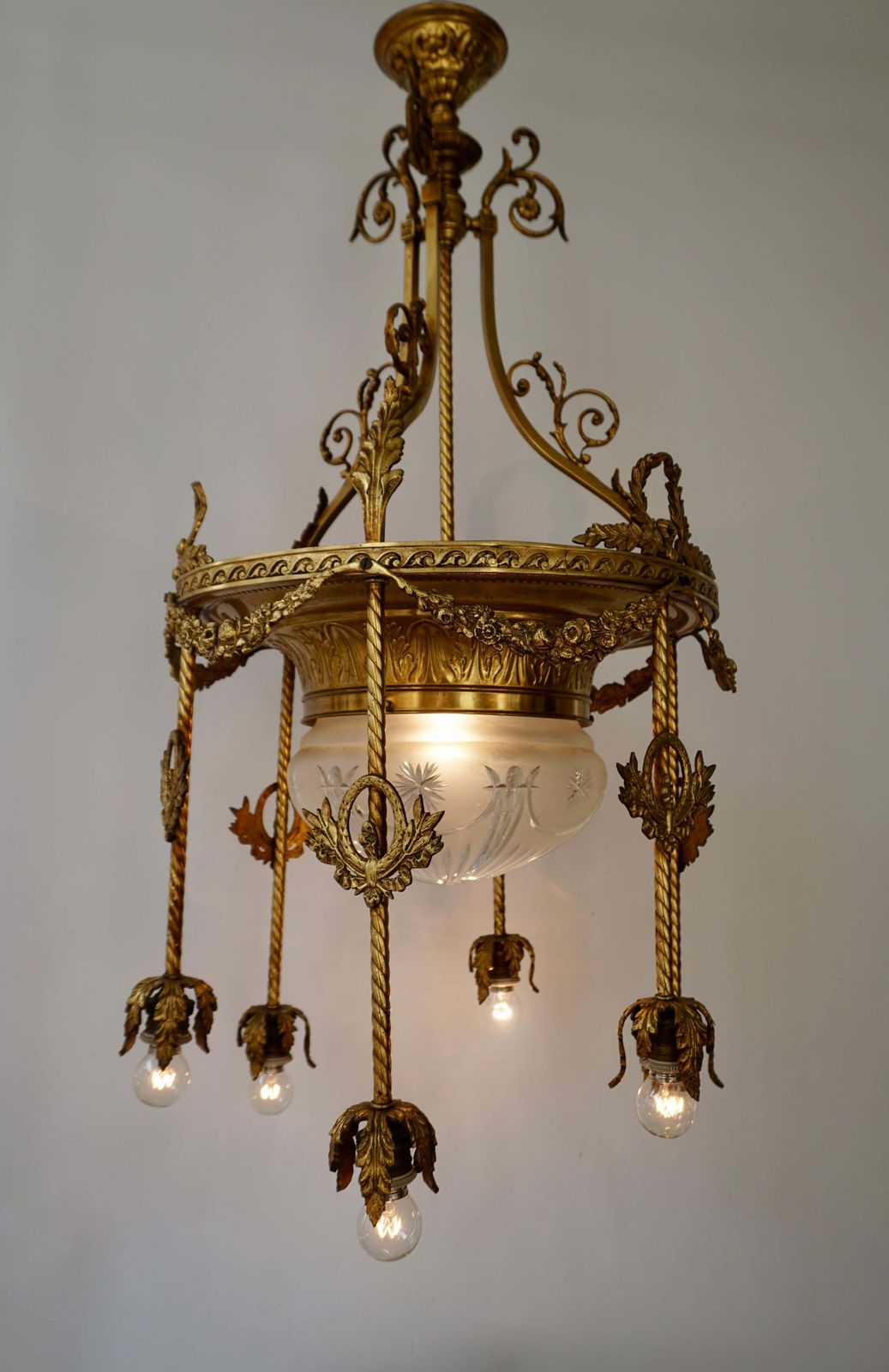 19th Century French Gilt Bronze And Crystal Aesthetic Seven Light Chandelier photo for sale