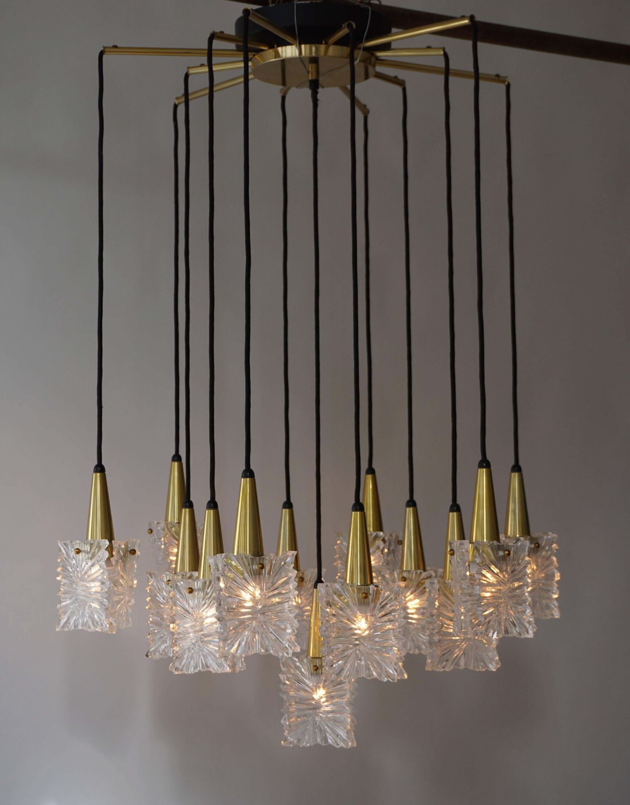 Chandelier In Glass And Brass By Raak photo vintage
