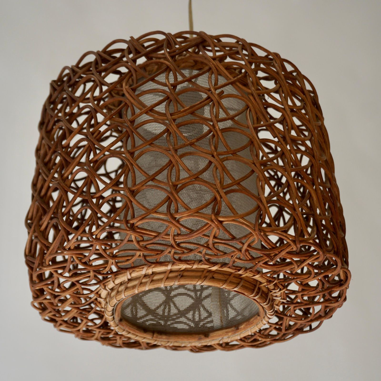 Three French 1950s Vintage Rattan Pendant Light photo 1912.0