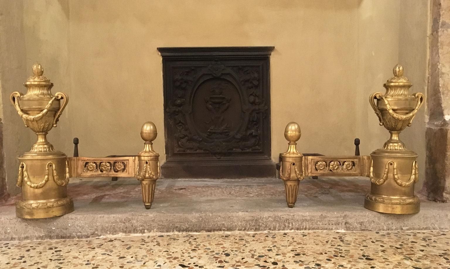 France Mid 18th Century Pair Gilded Bronze And Iron Neclassical Andirons photo furniture