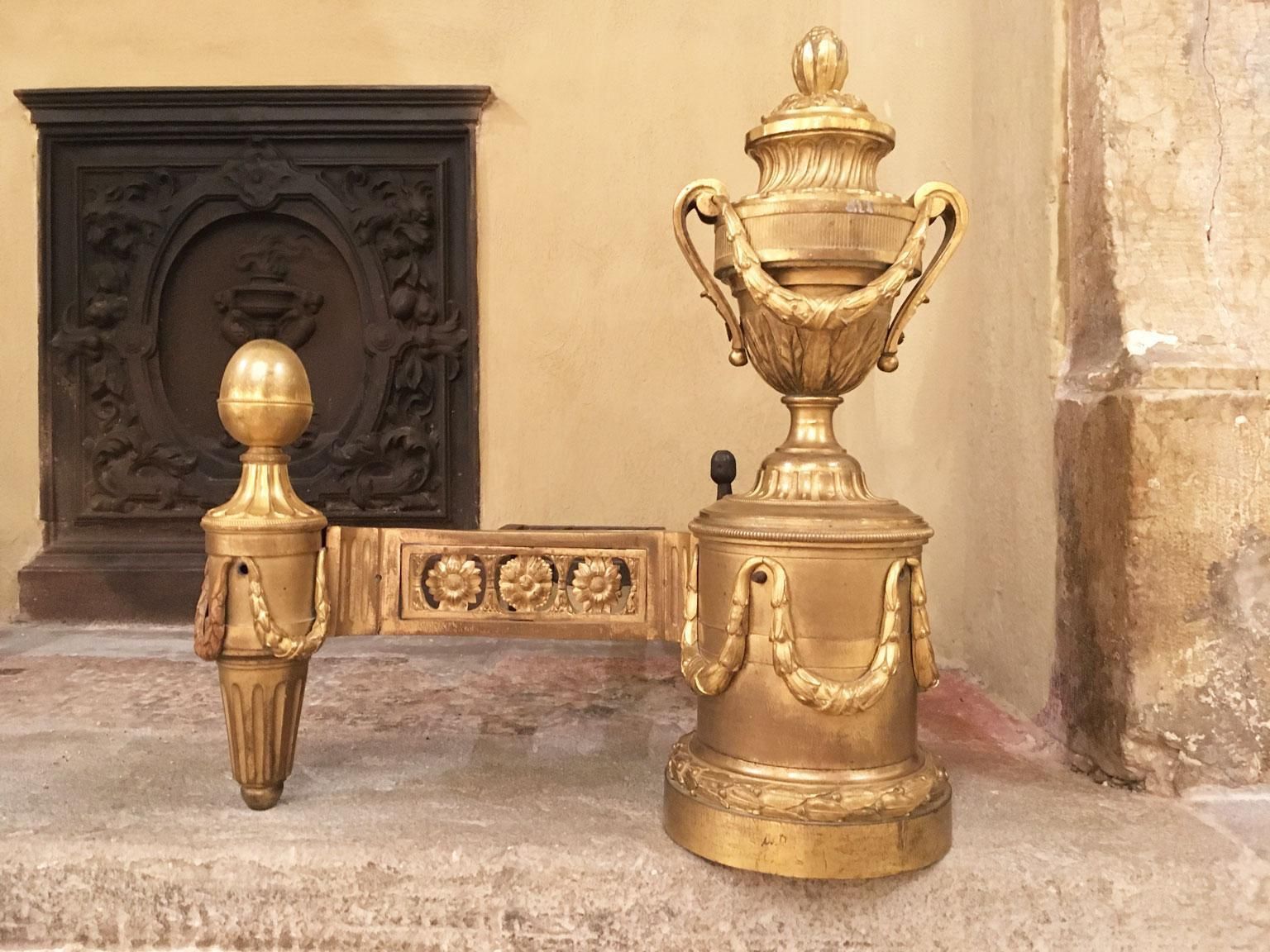 France Mid 18th Century Pair Gilded Bronze And Iron Neclassical Andirons photo Home Fixtures