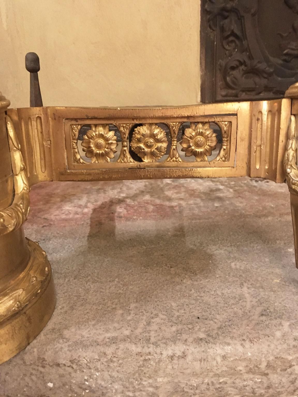 France Mid 18th Century Pair Gilded Bronze And Iron Neclassical Andirons photo vintage