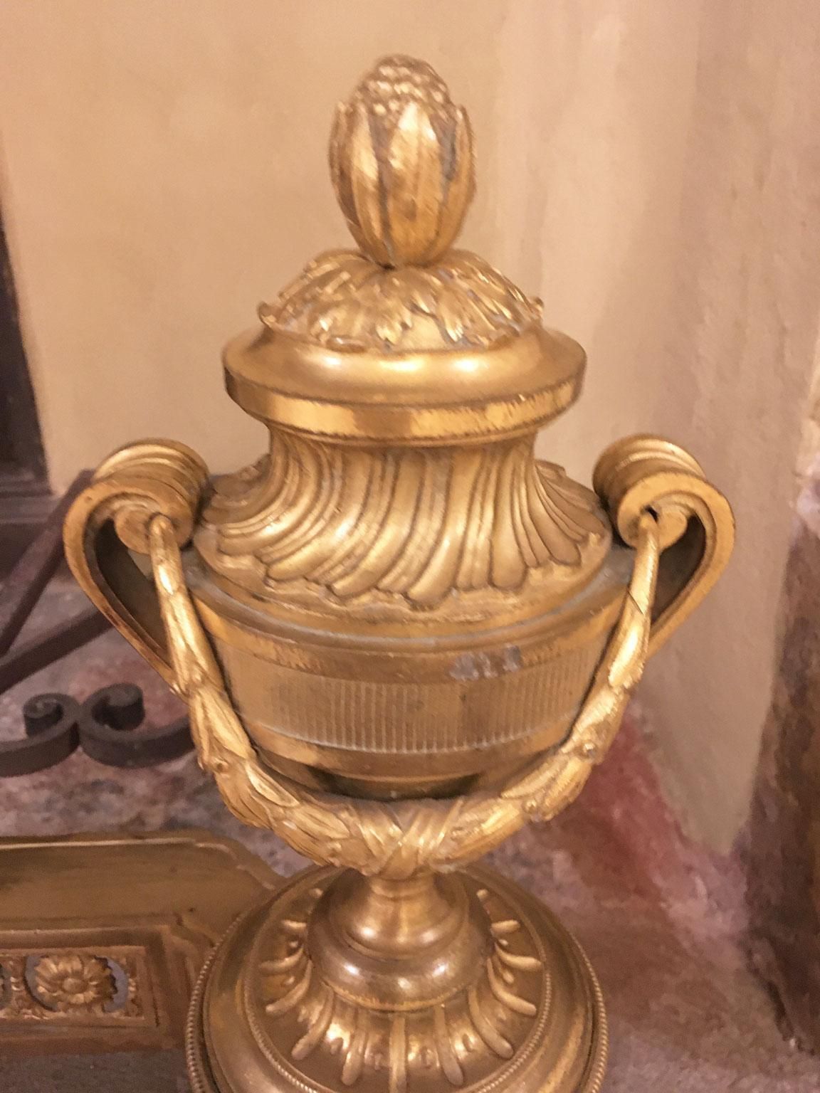 photo buy France Mid 18th Century Pair Gilded Bronze And Iron Neclassical Andirons