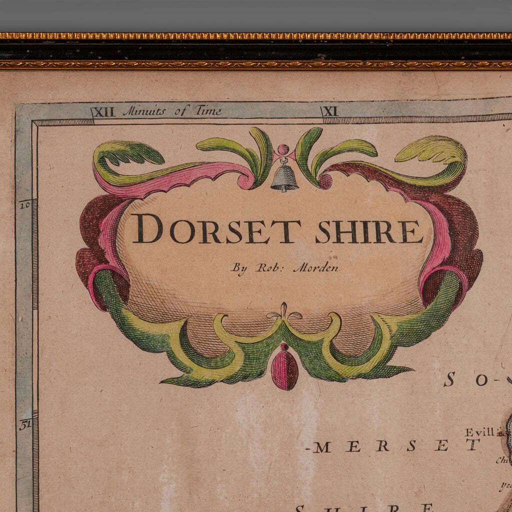 Large Antique 17th Century Dorset Map Framed Cartography Atlas Robert Morden photo 1987.0
