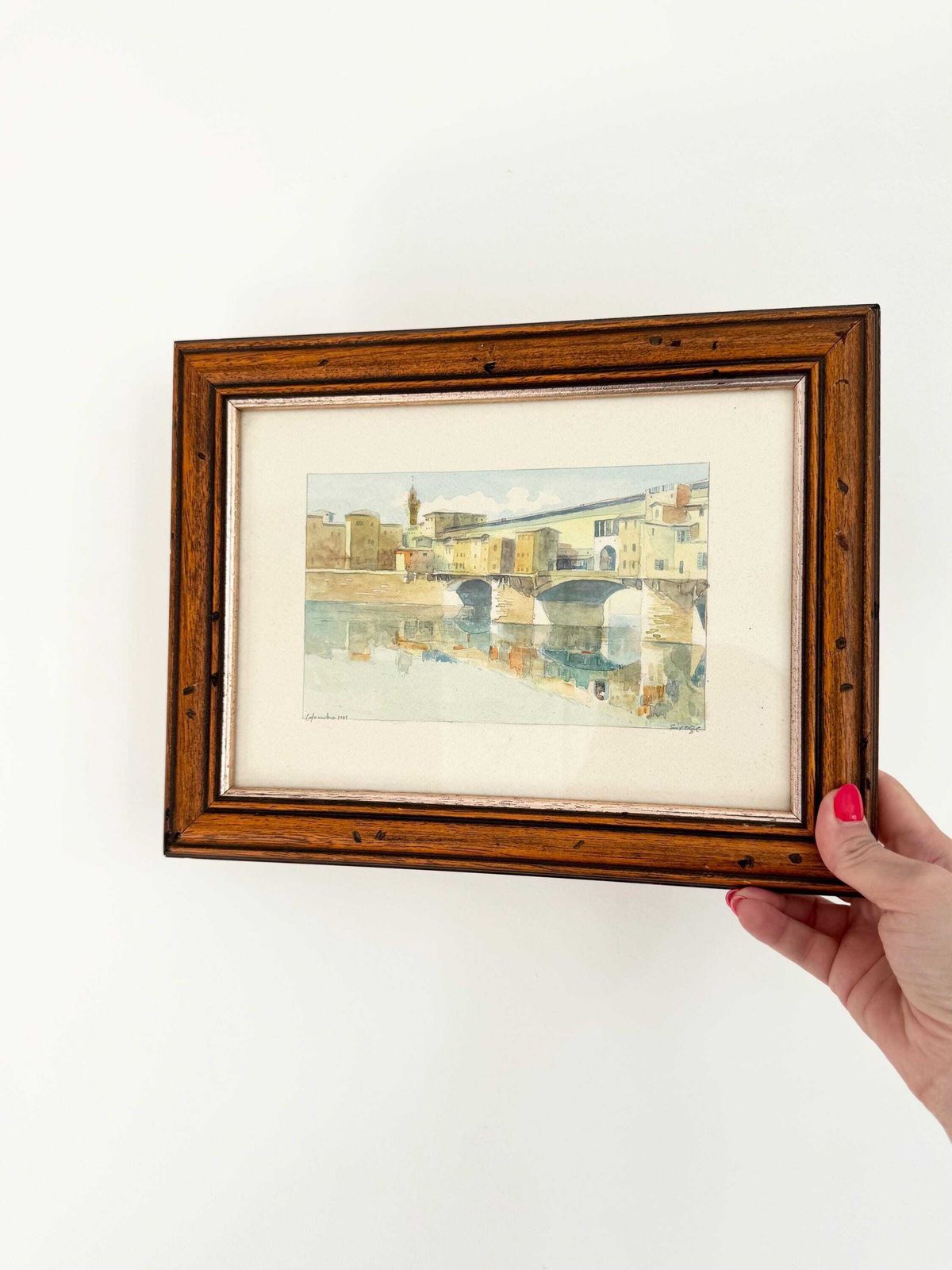 Original Watercolour Of Firenze, Ponte Vecchio Picture photo vintage