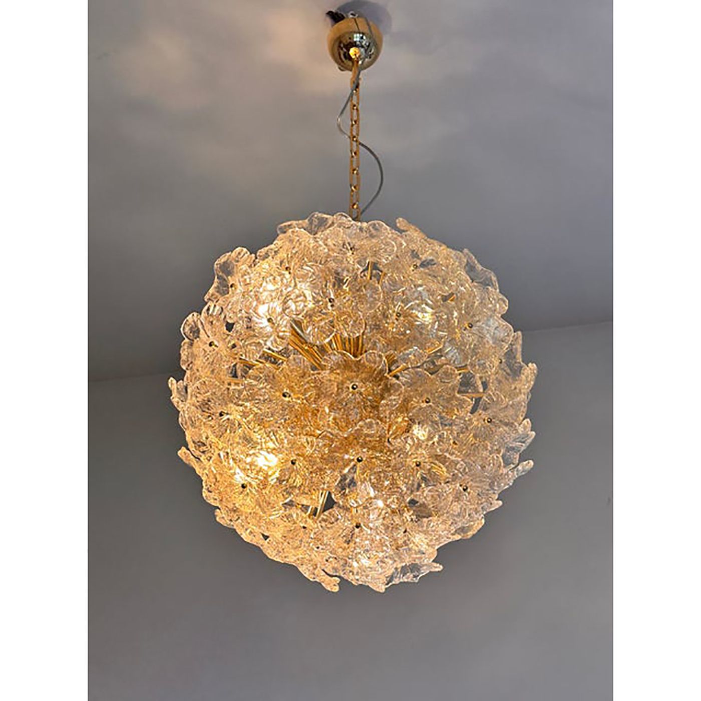 Transparent And Gold Lotus Murano Style Glass Sputnik Chandelier photo 12000.0