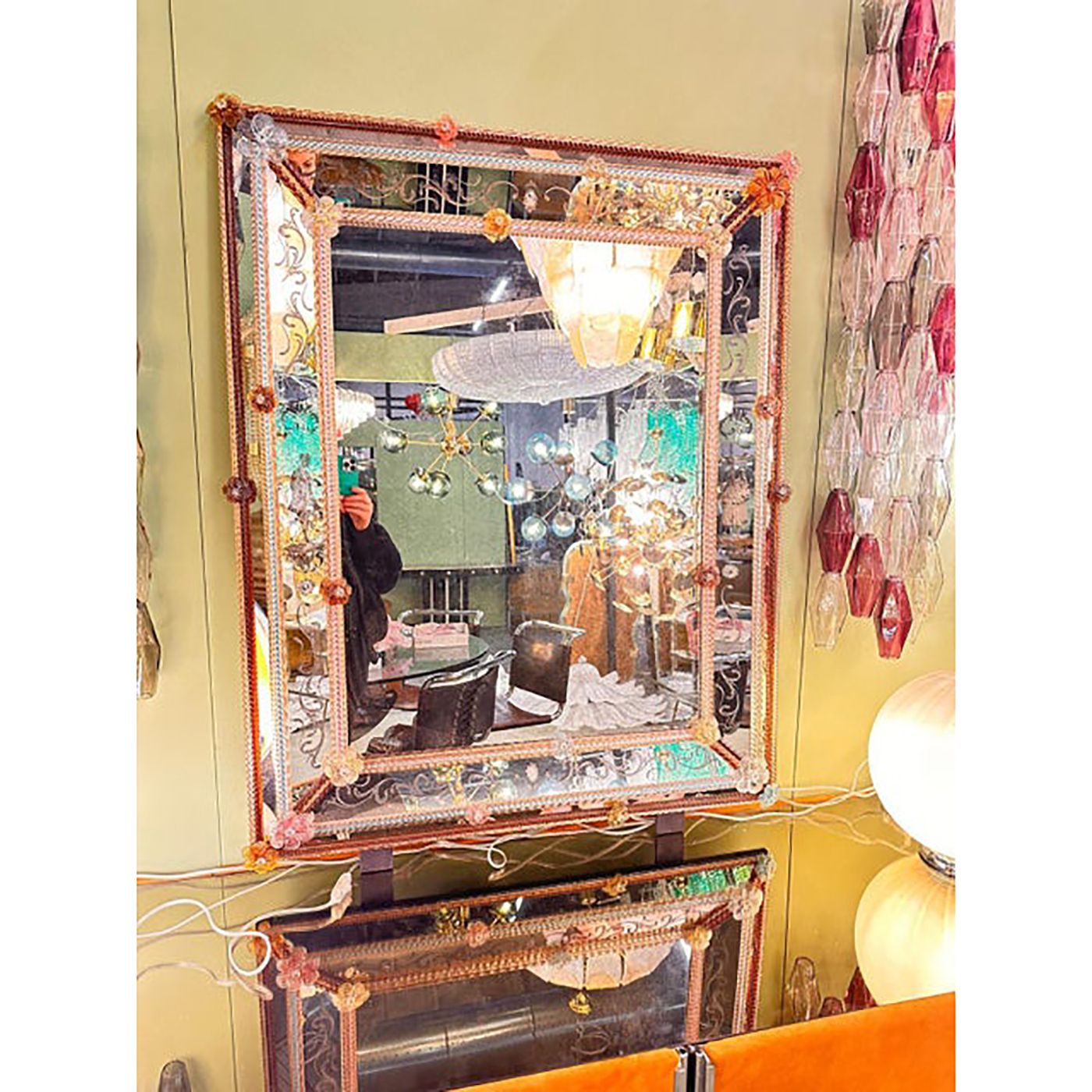 Italian Men And Women Murano Style Glass Floreal Hand Carving Mirror photo furniture