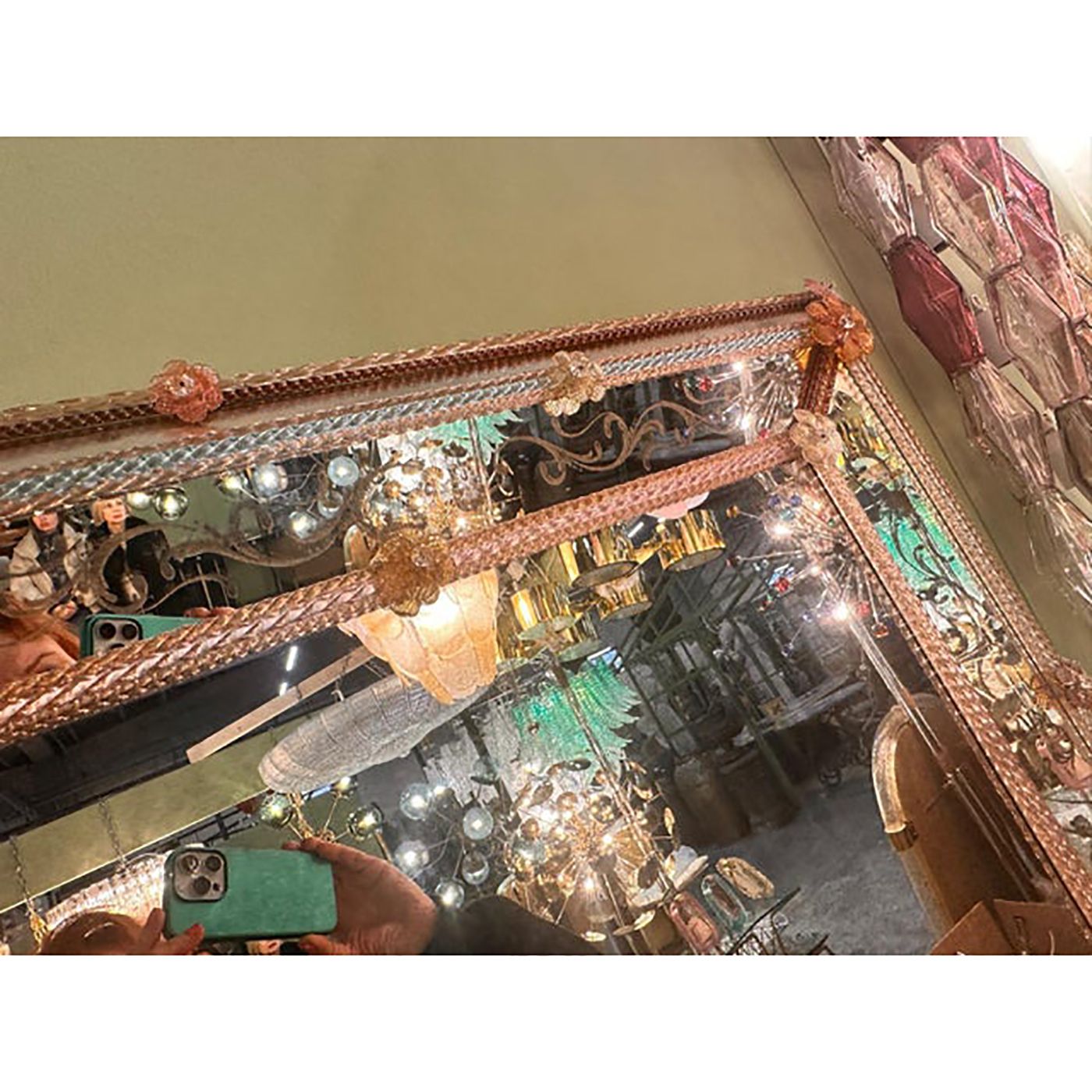 Italian Men And Women Murano Style Glass Floreal Hand Carving Mirror photo for sale