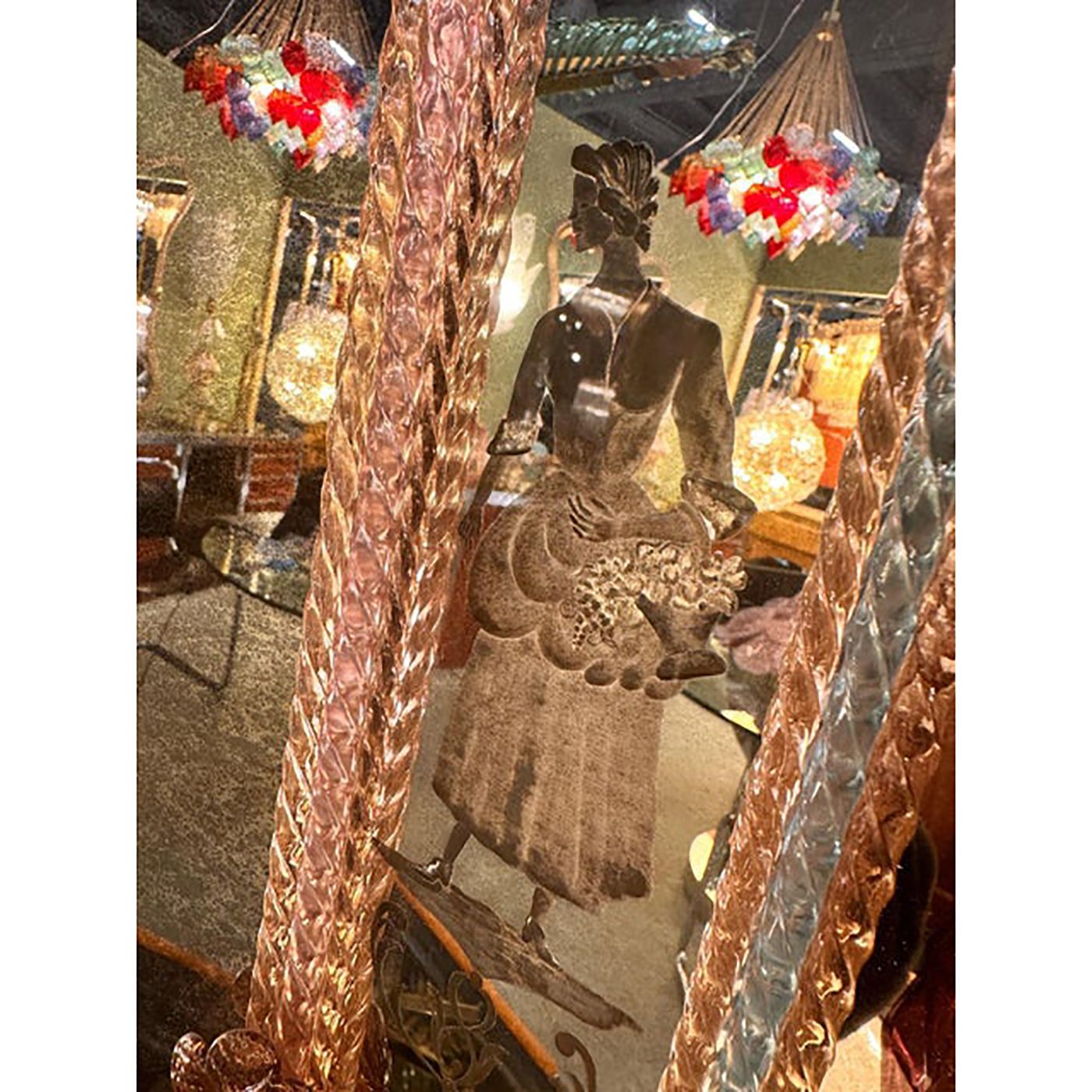 Italian Men And Women Murano Style Glass Floreal Hand Carving Mirror photo vinterior