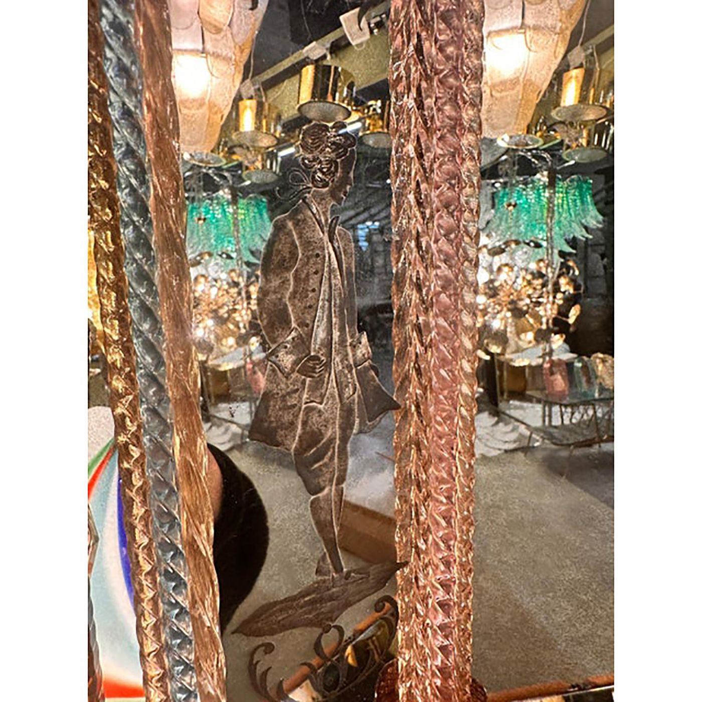 Italian Men And Women Murano Style Glass Floreal Hand Carving Mirror photo buy