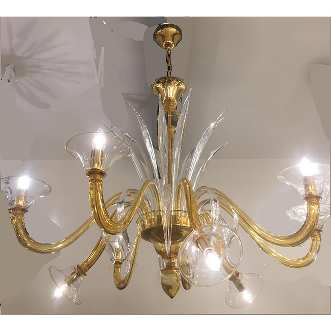 Italian Contemporary Yellow Murano Style Glass Chandelier photo furniture